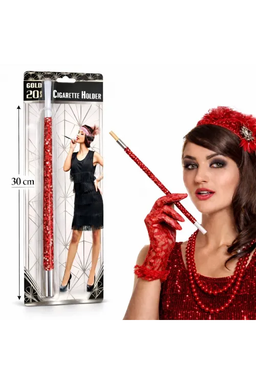 30 Cm Kırmızı Payetli  Tutacağı – 1920’ler Gatsby Parti Aksesuarı