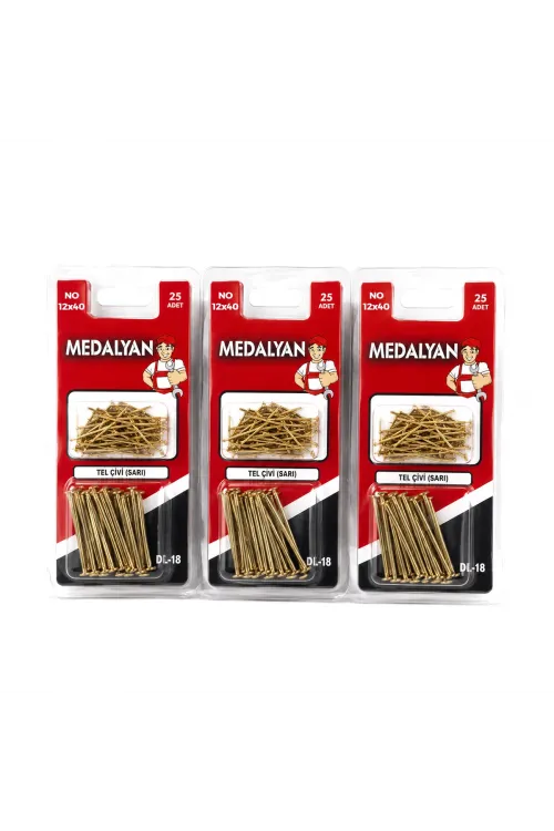 300 Adet 12x40 Sarı Tp Çelik Tel Çivi 12x25pcs