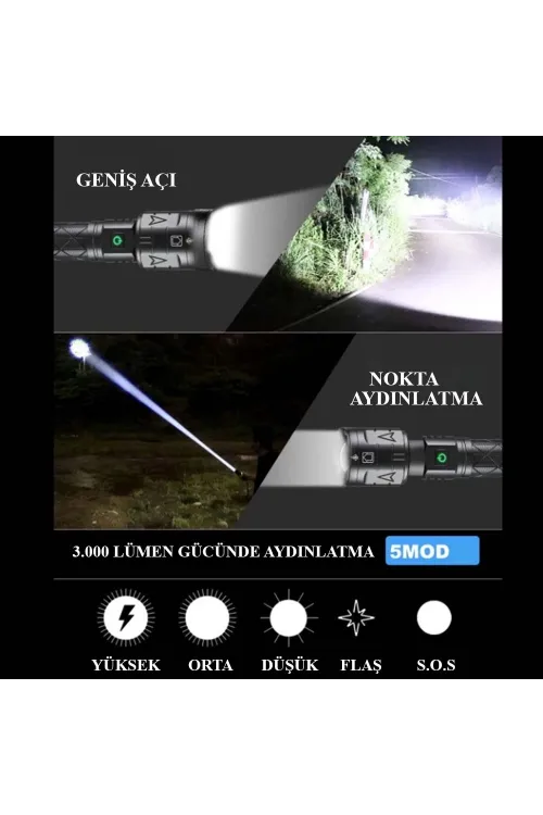 3000 Lümen Güçlü El Feneri  Wt-604