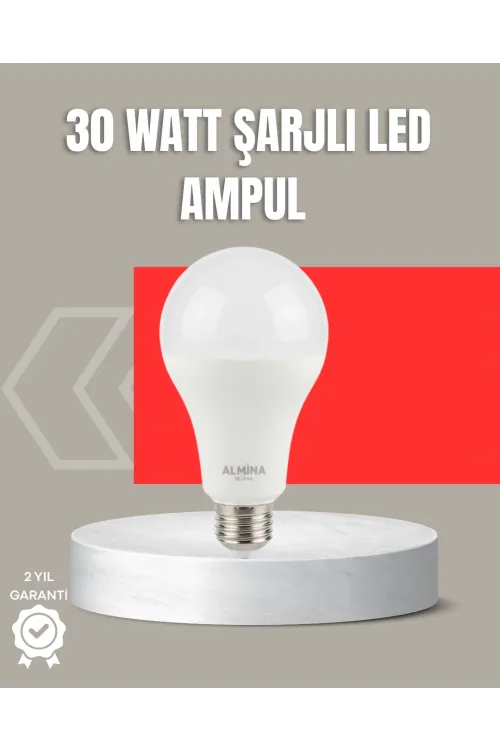 30w Şarjlı Led Ampul E27 Duy %80 Enerji Tasarruflu Soğuk Beyaz