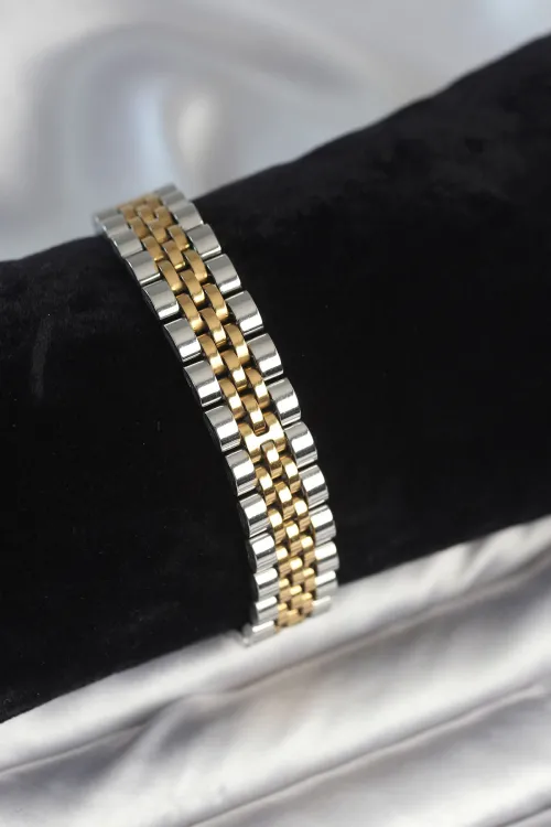 ietaks™ 316L Çelik 12 mm Kalınlıkta Gold ve Gümüş Renkli Erkek Bileklik