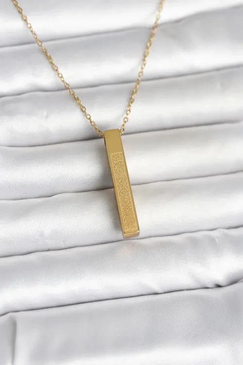 316L Çelik Gold Renk Ayetel Kürsi Yazılı Bar Çubuk Kolye