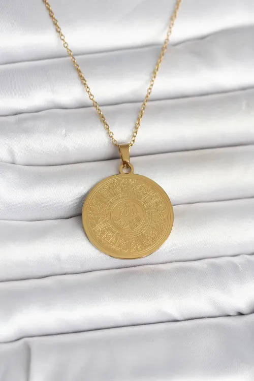 316L Çelik Gold Renk Ayetel Kürsi Yazılı Kolye