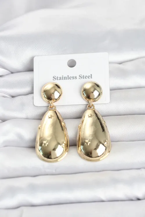 316L Çelik Gold Renk Damla Model Kadın Küpe