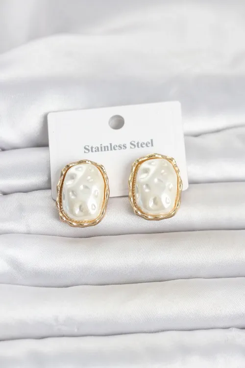 316L Çelik Gold Renk İnci Model Vintage Kadın Küpe