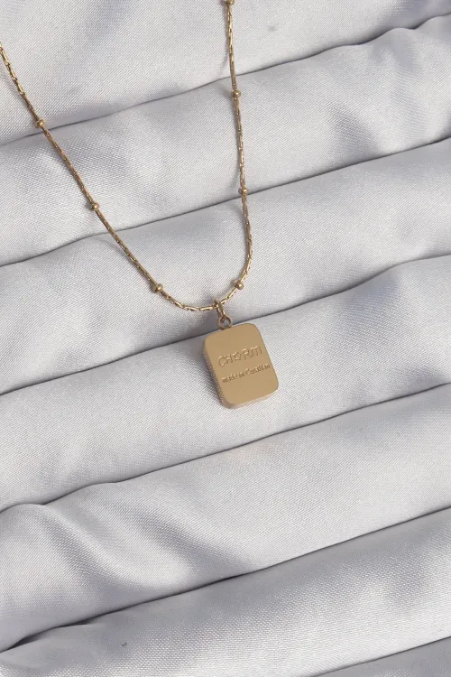ietaks™ 316L Çelik Gold Renk Kare Charm Model Kolye