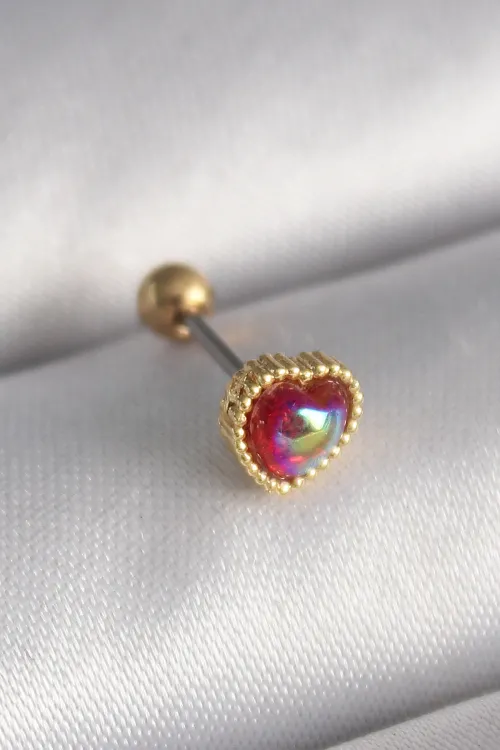 ietaks™ 316L Çelik Gold Renk Kırmızı Mineli Kalp Tragus Piercing