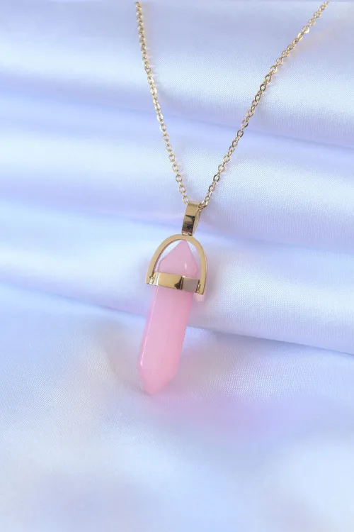 ietaks™ 316L Çelik Gold Renk Kristal Pembe Taş Model Kadın kolye