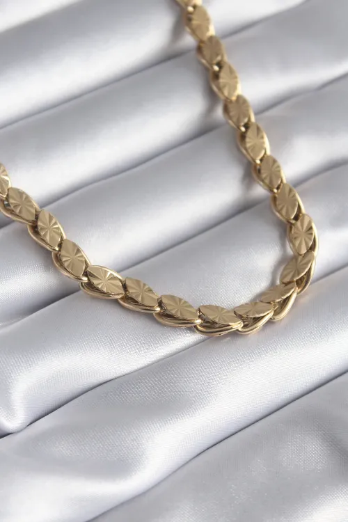 ietaks™ 316L Çelik Gold Renk Lazer Kesim Arpa Zincir Model Kadın Kolye