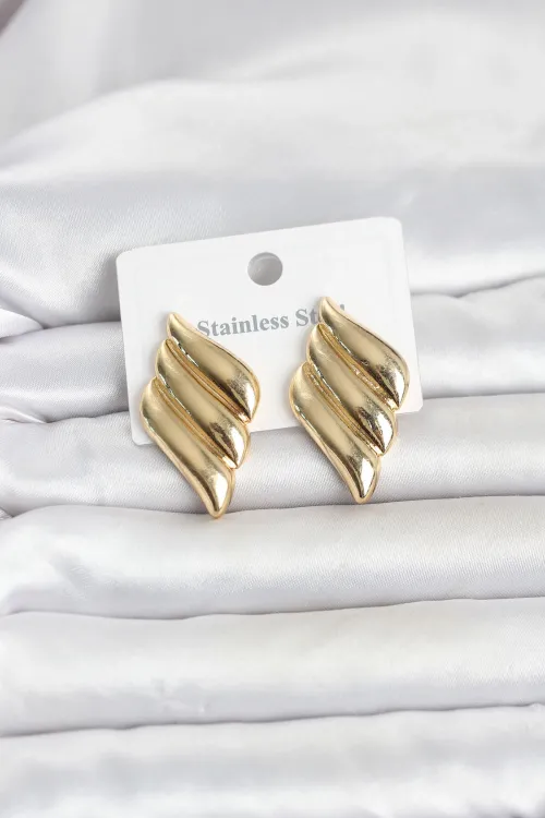 316L Çelik Gold Renk Motif Model Kadın Küpe