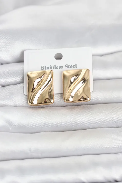 316L Çelik Gold Renk Plaka Model Kadın Küpe