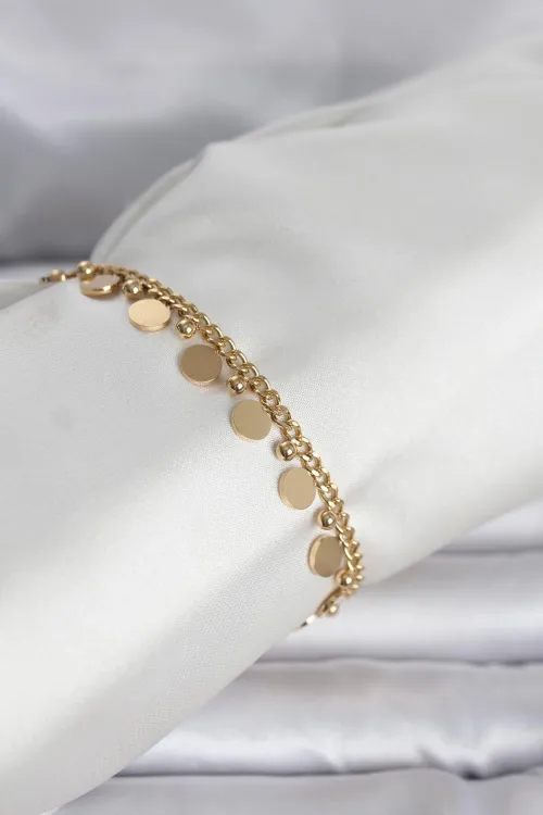 316L Çelik Gold Renk Pullu Model Kadın Bileklik TJ-BB8383
