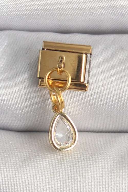 316L Çelik Gold Renk Sallantı Damla Zirkon Taşlı Nomination Charm