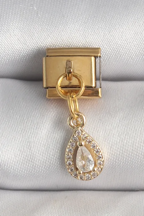 ietaks™ 316L Çelik Gold Renk Sallantı Damla Zirkon Taşlı Nomination Charm