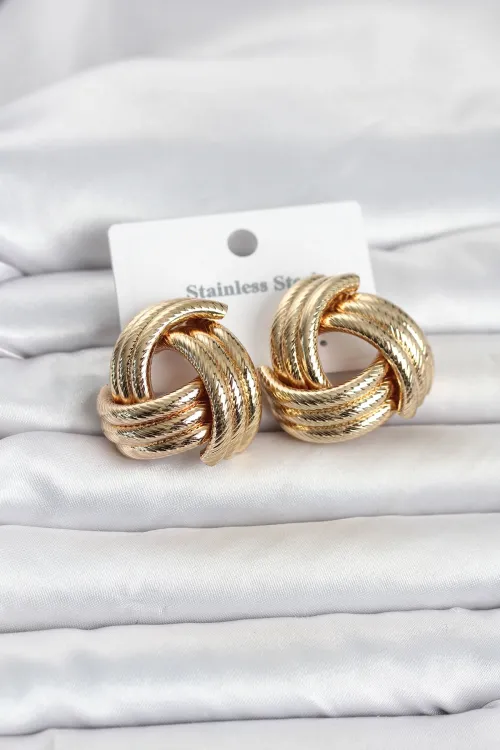 316L Çelik Gold Renk Sarmal Model Kadın Küpe