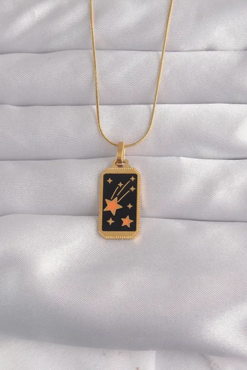 ietaks™ 316L Çelik Gold Renk Siyah Mineli Yıldız Figür Tarot Kolye