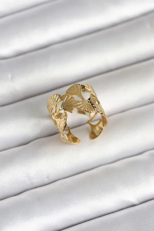 316L Çelik Gold Renk Yelpaze Model Kadın Yüzük