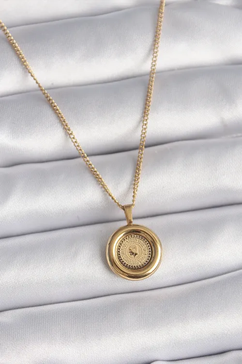 ietaks™ 316L Çelik Gold Renk Zincir Gold Altın Model Kadın Kolye