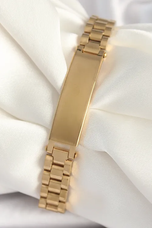 ietaks™ 316L Çelik Gold Renk Zincir Künye Model Erkek Bileklik