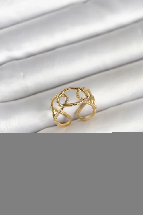 316L Çelik Gold Renk Zincir Model Kadın Yüzük