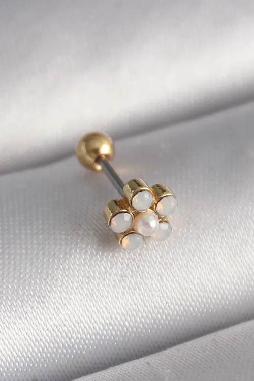 ietaks™ 316L Çelik Gold Renk Zirkon Taşlı Çiçek Model Tragus Piercing