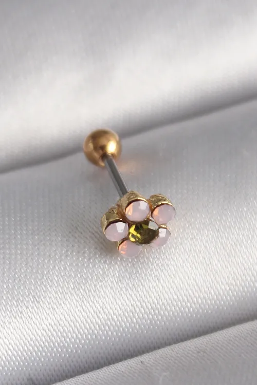 ietaks™ 316L Çelik Gold Renk Zirkon Taşlı Çiçek Tragus Piercing