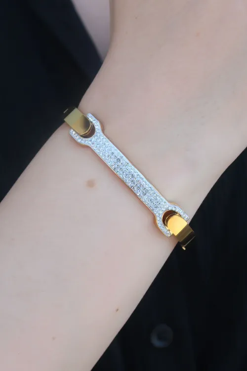 ietaks™ 316L Çelik Gold Renk Zirkon Taşlı Kadın Kelepçe