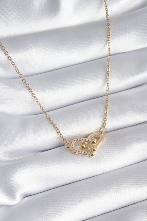 ietaks™ 316L Çelik Gold Renk Zirkon Taşlı Model Kadın Kolye