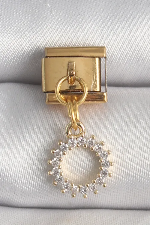 ietaks™ 316L Çelik Gold Renk Zirkon Taşlı Sallantı Güneş Model Nomination Charm