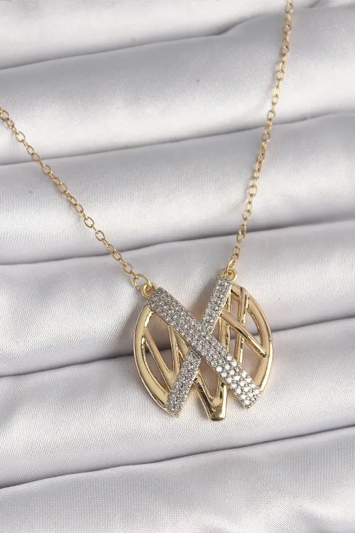ietaks™ 316L Çelik Gold Renk Zirkon Taşlı Vintage Model Kadın Kolye