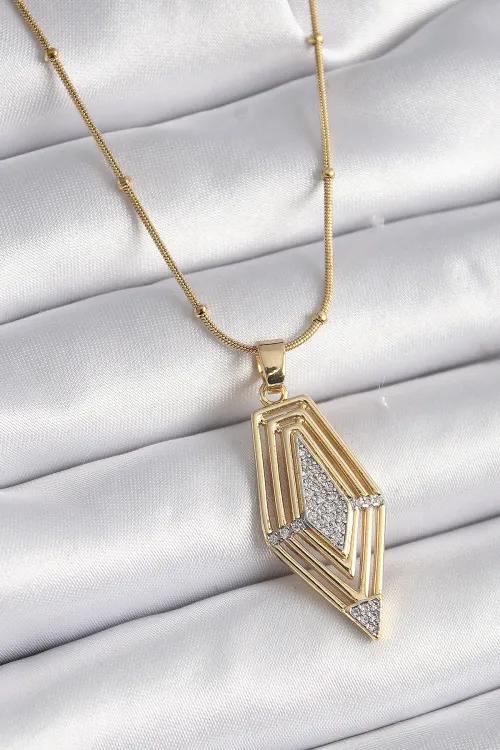 ietaks™ 316L Çelik Gold Renk Zirkon Taşlı Vintage Model Kadın Kolye