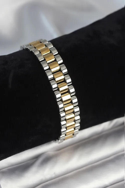 ietaks™ 316L Çelik Gold ve Gümüş Renk 12 mm Kalınlık Erkek Bileklik