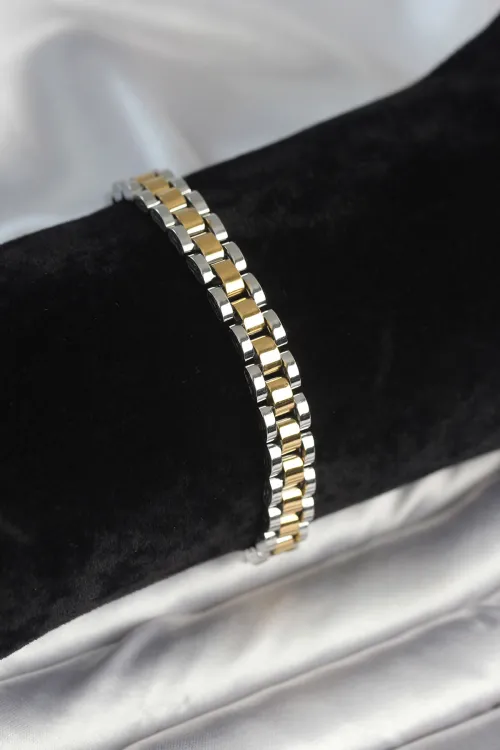 ietaks™ 316L Çelik Gold ve Gümüş Renk 7 mm Kalınlık Erkek Bileklik