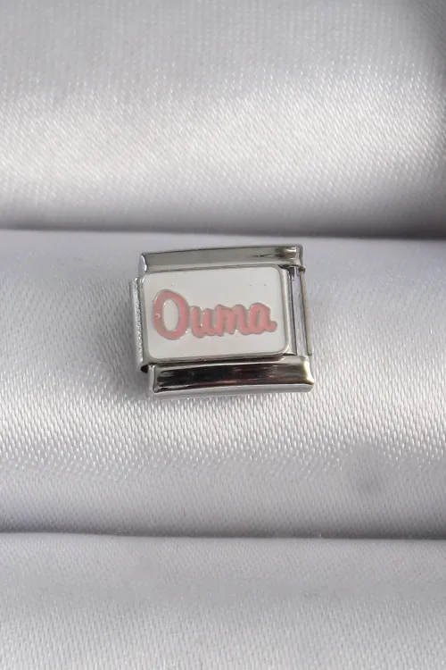 ietaks™ 316L Çelik Gümüş Renk Beyaz Pembe Ouma İşlemeli Nomination Charm