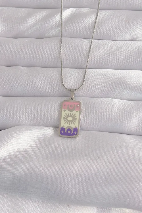 ietaks™ 316L Çelik Gümüş Renk Karışık Mineli Ay Figür Tarot Kolye