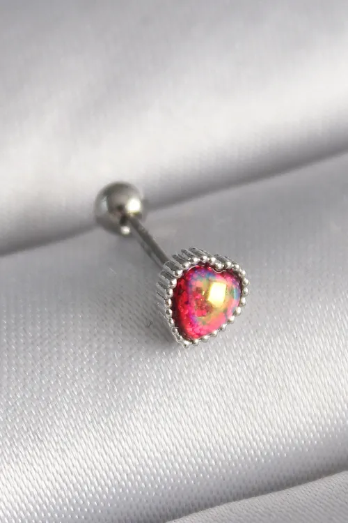 ietaks™ 316L Çelik Gümüş Renk Kırmızı Mineli Kalp Tragus Piercing