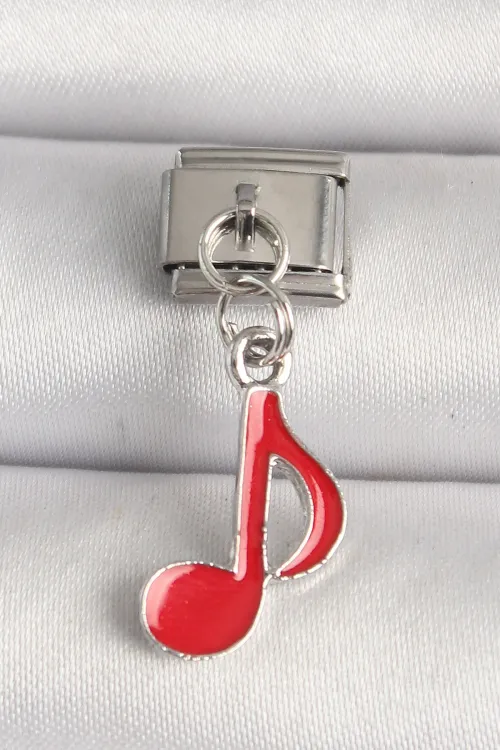 ietaks™ 316L Çelik Gümüş Renk Kırmızı Müzik Nota Model Nomination Charm