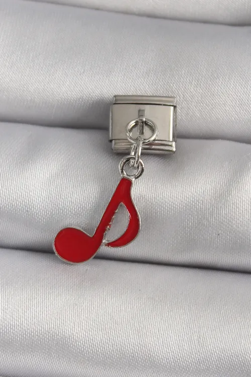 ietaks™ 316L Çelik Gümüş Renk Kırmızı Nota Model Nomination Charm