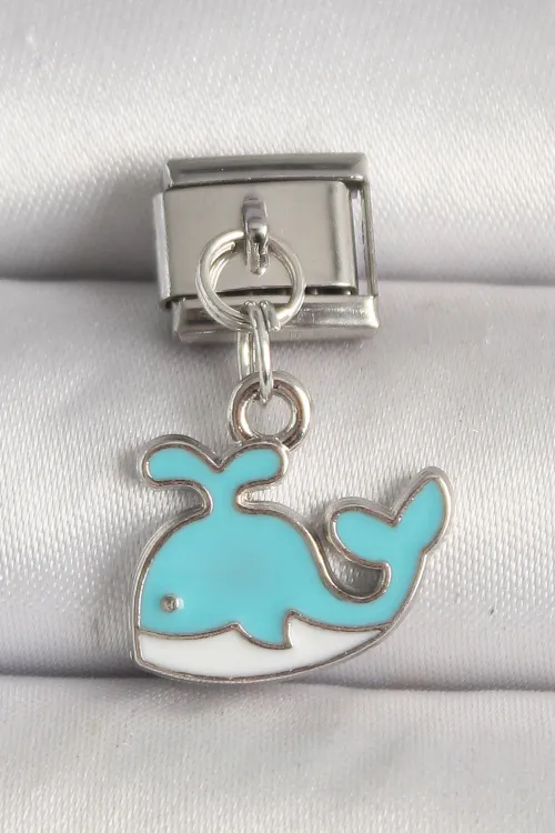 ietaks™ 316L Çelik Gümüş Renk Mavi Balina Model Nomination Charm