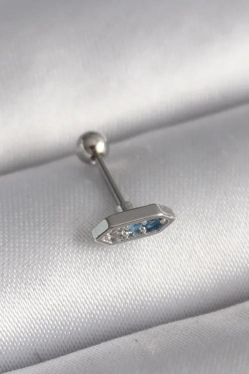 ietaks™ 316L Çelik Gümüş Renk Mavi Zirkon Taşlı Tragus Piercing