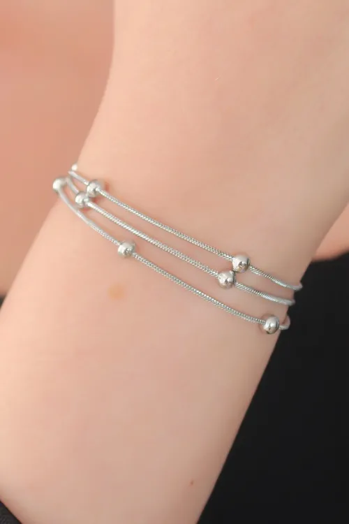 ietaks™ 316L Çelik Gümüş Renk Minimal Top Figür Kadın Bileklik