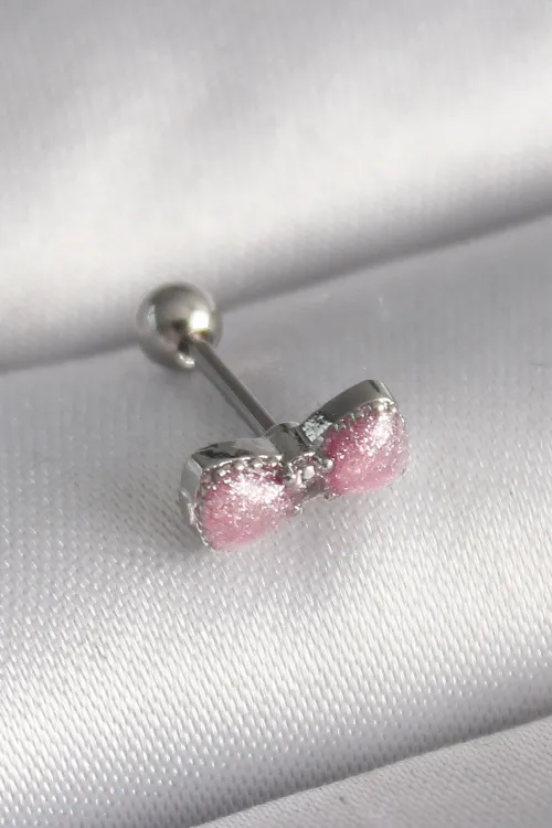ietaks™ 316L Çelik Gümüş Renk Pembe Kurdele Zirkon Taş Detay Tragus Piercing