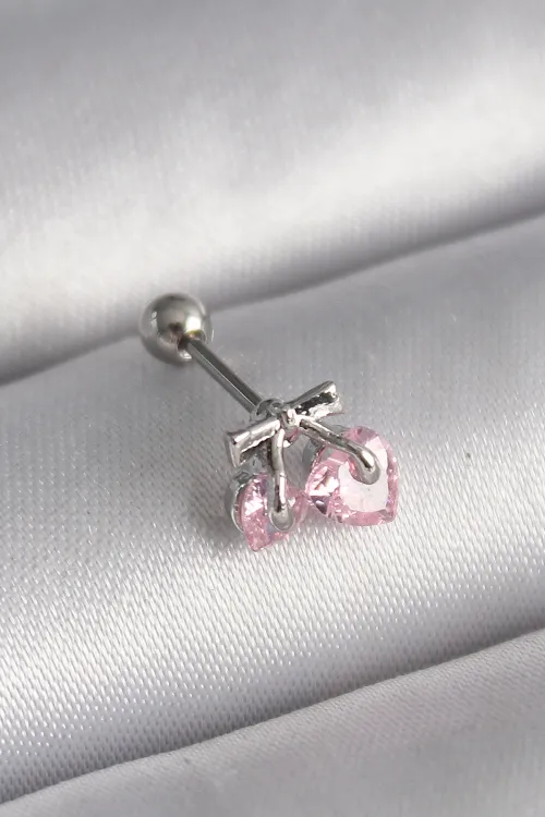 ietaks™ 316L Çelik Gümüş Renk Pembe Zirkon Taşlı Kalp Tragus Piercing