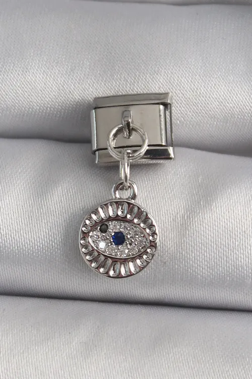 ietaks™ 316L Çelik Gümüş Renk Sallantı Zirkon Taşlı Göz Model Nomination Charm