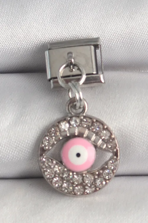 ietaks™ 316L Çelik Gümüş Renk Sallantı Zirkon Taşlı Pembe Göz Model Nomination Charm
