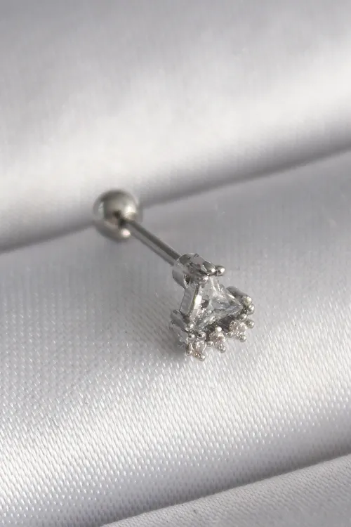 ietaks™ 316L Çelik Gümüş Renk Üçgen Zirkon Taşlı Tragus Piercing