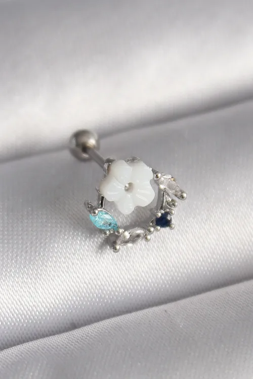ietaks™ 316L Çelik Gümüş Renk Zirkon Taş Detay Beyaz Çiçek Model Tragus Piercing
