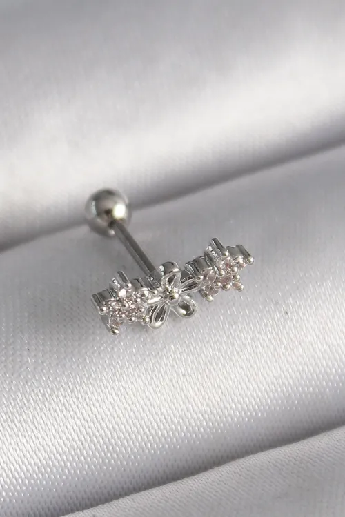 ietaks™ 316L Çelik Gümüş Renk Zirkon Taşlı Çiçek Tragus Piercing