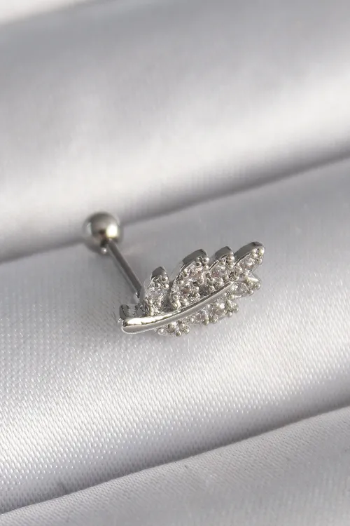 ietaks™ 316L Çelik Gümüş Renk Zirkon Taşlı Dal Tragus Piercing