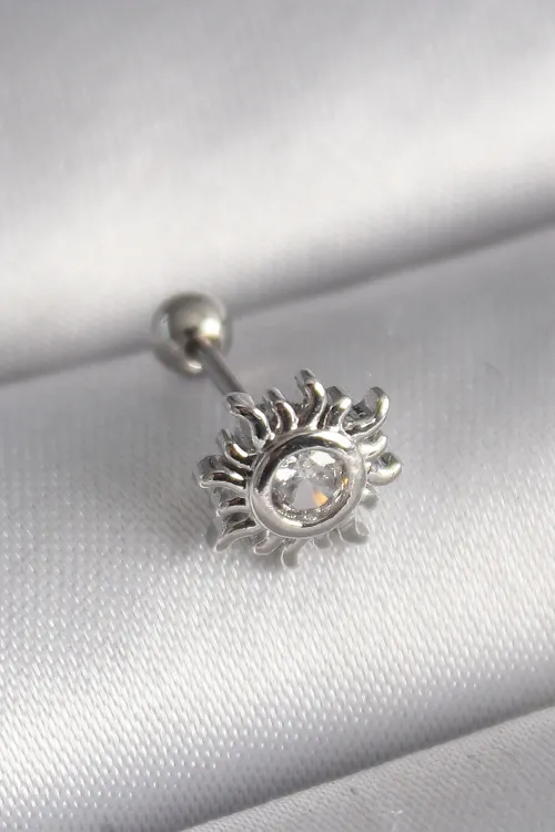 ietaks™ 316L Çelik Gümüş Renk Zirkon Taşlı Güneş Tragus Piercing